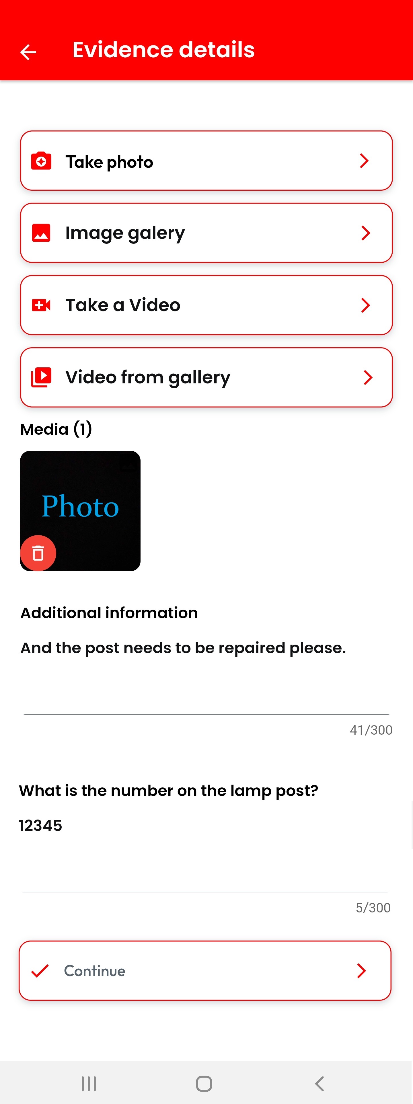 Media and comments screen