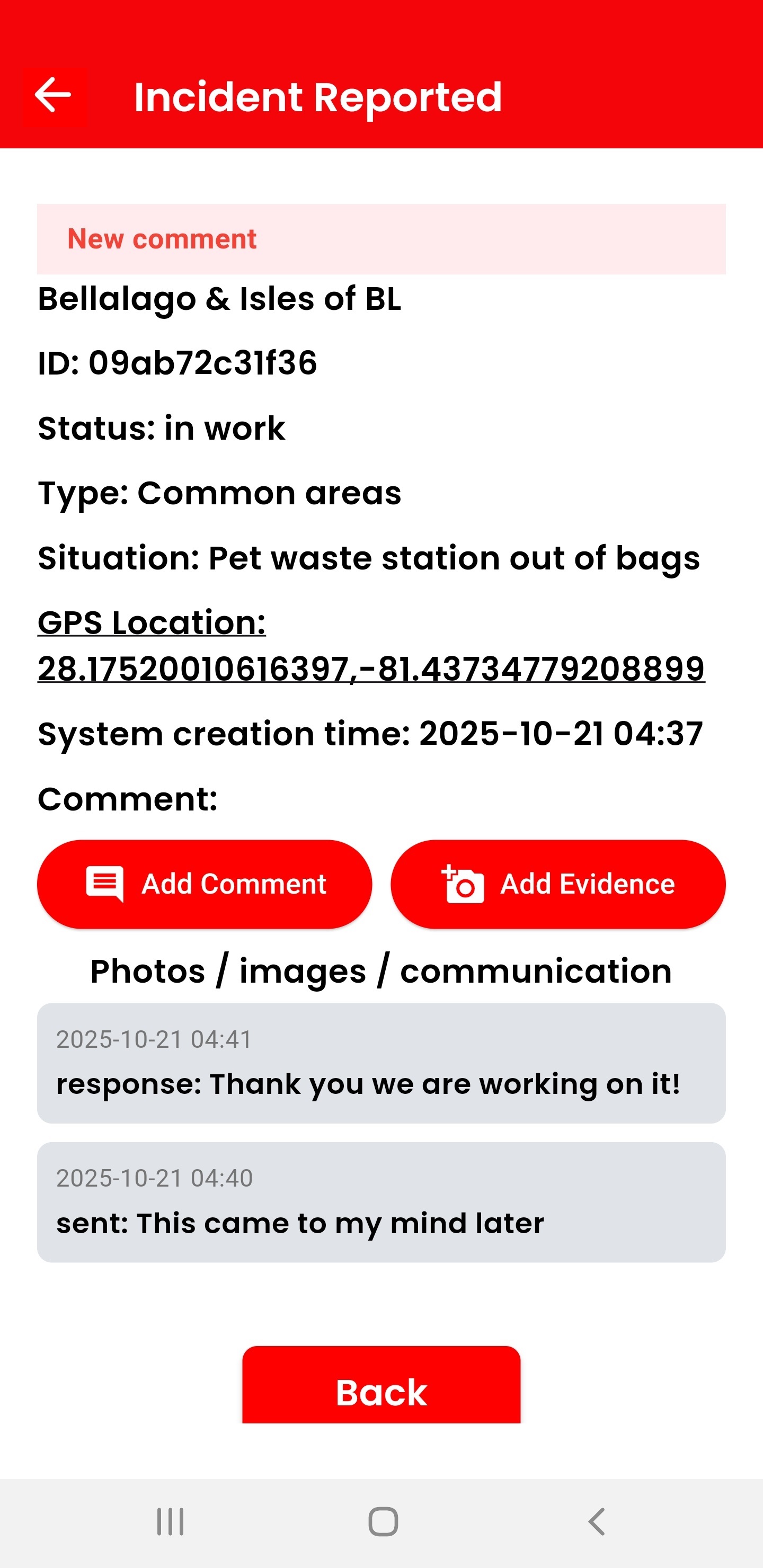 incidents reported details