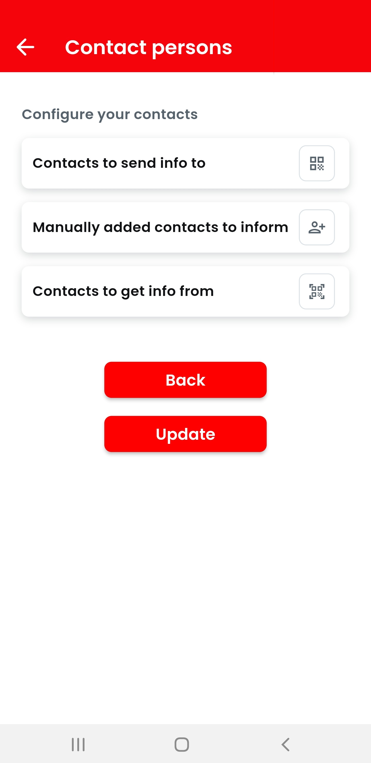 Ajustes de personas de contacto